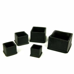 Square Black Rubber Chair Table Feet Furniture Tube Pipe Stick End Cover Caps - Picture 1 of 12