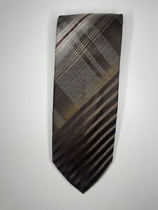 Kenneth Cole Tie / Brown Plaid & Striped / 100% Silk / L-58in & W-3.5in