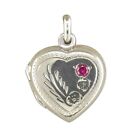 Men's Sterling Silver Engraved Heart With Red Stone Locket