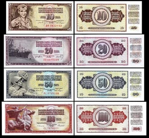 Yugoslavia 4 Pcs UNC Set, 10 20 50 100 Dinars 1968 1986 - Picture 1 of 7