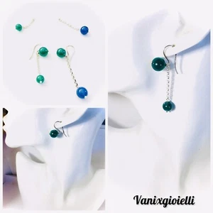 orecchini argento 925 pendenti Da Donna Lunghi Con Pietre Dure naturali agata - Foto 1 di 12