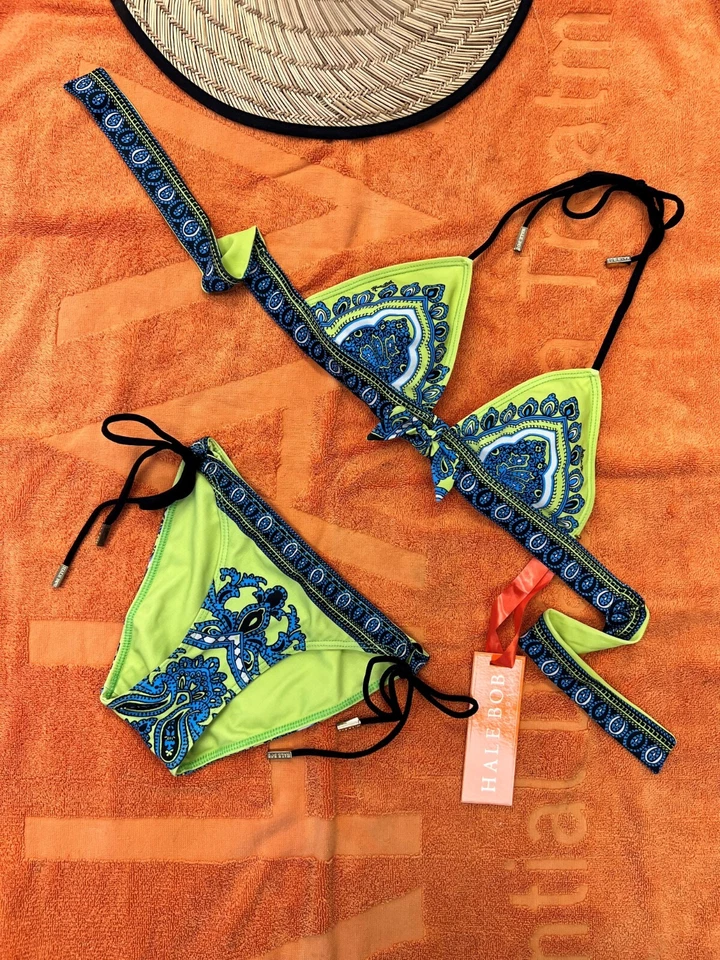 Hale Bob Cabana 比基尼套装泳装绿色和蓝色多色印花 S 2BAS9133 — 第 1/1 张图片