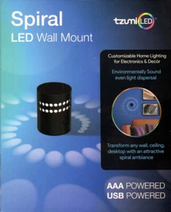 tzumi Spiral LED Wall Mount Light, Black - USB or AAA Battery Powered (8008) - Picture 1 of 12