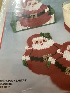 Bucilla "Roly-Poly Santa's" Christmas Plastic Canvas 6 Coasters and Holder Kit - Picture 1 of 3