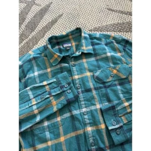Patagonia Uomo Cotone Biologico Bottoni Manica Lunga Plaid Down Flanella L Large - Foto 1 di 7