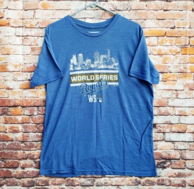 🔥 Kansas City Royals 2014 World Series Majestic Threads Blue Shirt Men's Large - Image 1 of 4