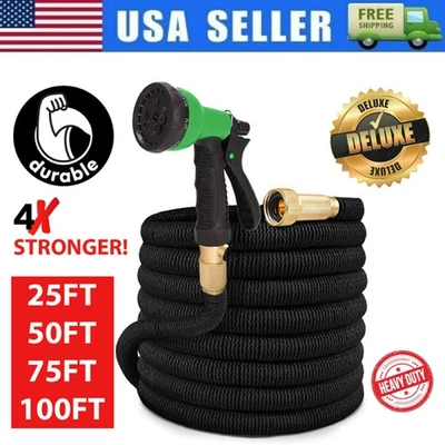 50FT 100FT 4X Stronger Deluxe Heavy Duty Expandable Flexible Garden Water Hose - Image 1 of 4