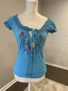 Top turchese LOL vintage ricamato look carino - Foto 1 di 1