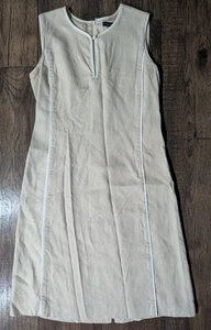 Vestido Vaina Brooks Brothers Tostado con Acentos Blancos Mezcla de Lino Talla 2 Cuello Cerradura - Imagen 1 de 17