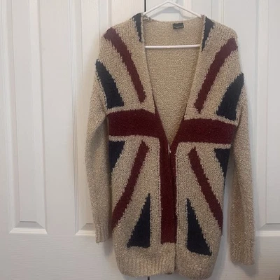 Suéter para mujer Urban Outfitters Union Jack mediano azul marino rojo tostado bandera del Reino Unido cárdigan Foto 1 de 4