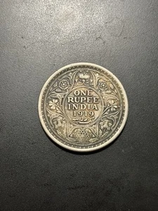 1919 British India One Rupee Silver Coin Toned - Picture 1 of 2