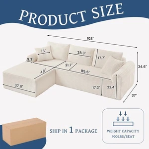 L-Shaped Upholstered Sofa Convertible Sectional Couch Chaise Lounge No Assembly - Picture 1 of 17