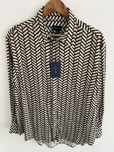 GANT Geometric Shirt Size UK 12 Womens Beige Brown Viscose Relaxed Long Sleeve - Picture 1 of 12