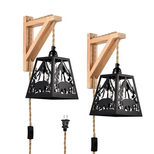 Plug in Wall Lamp,Bear Matte Metal Wood Shelf Bracket Rustic Sconces Wall Lig... - Bild 1 von 8