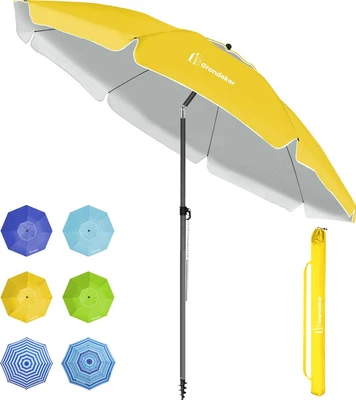 GRANDEKOR Sonnenschirm Strandschirm Ø 200 cm Gelb UV50+ Faltbar Gartenschirm Marktschirm
