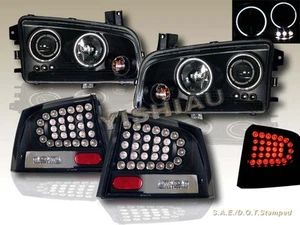 06-08 DODGE CHARGER HALO CCFL LED PROJECTOR HEADLIGHTS+LED BLACK TAIL LIGHTS NEW - Bild 1 von 2