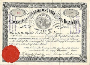 KENTUCKY 1900, Covington & Lexington Turnpike Road Co Stock Certificate - Picture 1 of 2