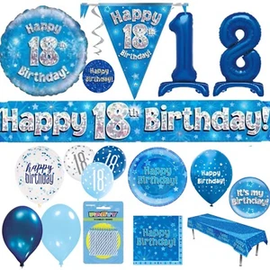Blue 18th Happy Birthday Party Decorations Banner Bunting Balloons Candle Age 18 - Picture 1 of 16