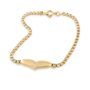 Vintage Speidel Heart Tennis Bracelet Gold Plated with Rhinestone - Picture 1 of 5