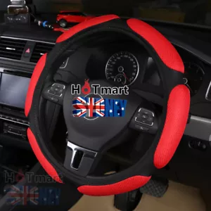 Red Black breathable universal mesh ice silk fibre auto car steering wheel cover - Picture 1 of 6