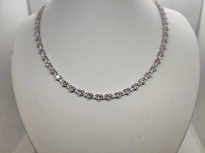 Collana donna Tennis. collana con Cuori rosa argento 925 Placcata oro bianco - Foto 1 di 13