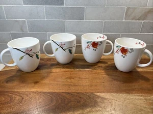 Lenox Simply Fine Chirp Mugs Flowers Birds Bone China Coffee Cups USA Lot Of 4 - Picture 1 of 12