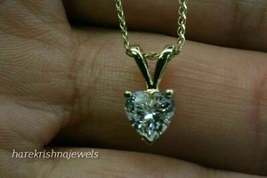 1.40CT Lab-Created Heart Shape Diamond Solitaire Pendant 14K Yellow Gold Finish - Picture 1 of 5