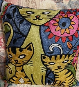 Three Cats | Colorfully Embroidered Pillow Case - Picture 1 of 4