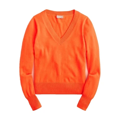 NWT J.Crew Cashmere Shrunken V-neck Sweater in Neon Papaya Orange Pullover XL - Image 1 of 4