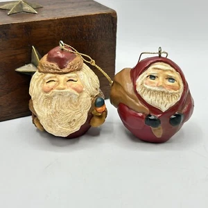 2 Lefever Santa Sinterklaas Ornament Roly Poly Folk Art Signed Resin Farm House - Picture 1 of 7