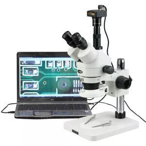AmScope 3.5-180X Manufacturing Zoom Stereo Microscope 8MP Digital Camera 144-LED - Picture 1 of 8