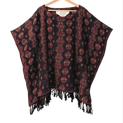 Poncho Manta Ryan Michael SouthWestern Azteca Sunburst Jacquard Flecos L/XL Foto 1 de 4