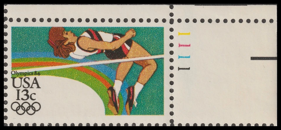 US 2049 Olympic Games Summer 1984 High Jumper 13c plate single MNH 1983 - Image 1 of 1