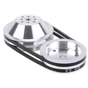 Aluminum Pulley Kit 1 to1 ratio Short Water Pump SBC Chevy belts double groove - Picture 1 of 1