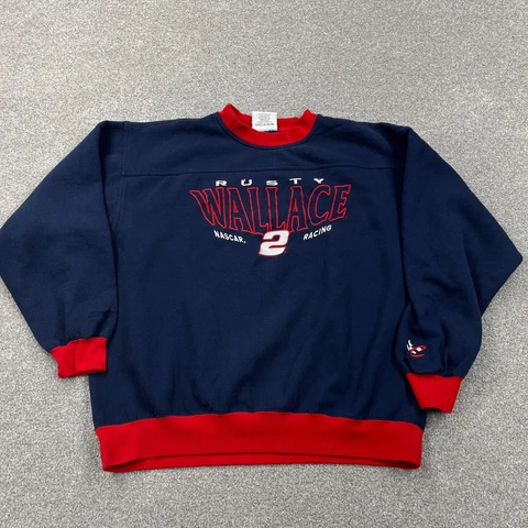 Vintage Nascar Sweatshirt Men XL Blue Red Crew Neck Rusty Wallace Racing Y2K Cover