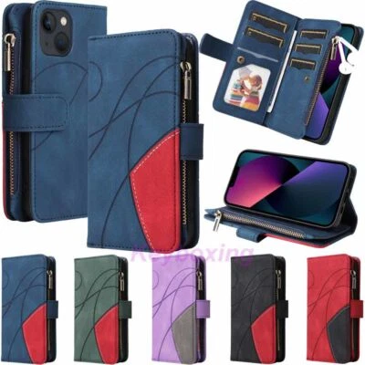 For iPhone 13 12 11 XS XR SE 6s 7 8 Plus Wallet Card Holder Leather Case Cover - Image 1 of 4