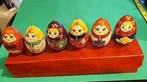 Matryoshka Wood Hand Painted Christmas Ornaments 6pc Set Russia 2.5" tall - Picture 1 of 12