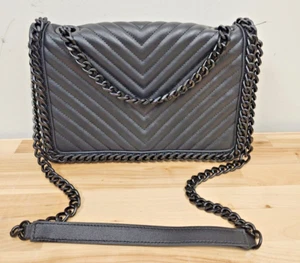 Aldo Greenwald Black Chevron Quilted PU Leather Chain Xbody Handbag Purse - Picture 1 of 11