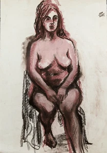 1980s Modernist Original unframed pastel drawing Nude Female portrait - Picture 1 of 17