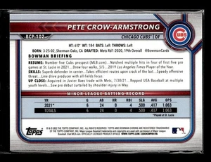 Pete Crow-Armstrong 2022 Bowman Chrome #BCP-102 Chicago Cubs - Picture 1 of 1