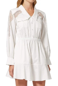 Self-Portrait White Chantilly Lace Cotton Mini Shirt Dress Size UK 6 NEW - Picture 1 of 19