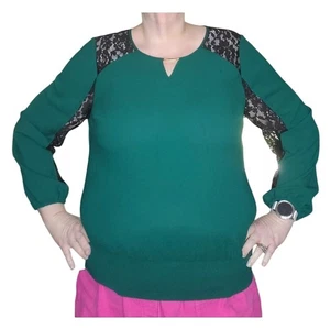 Thalia Sodi XL Dark Green Lace Inset Whimsigoth Dark Fairy Feminine Keyhole Top - Picture 1 of 9