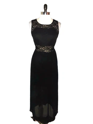 Maxi Vestido EN FOCUS STUDIO Talla 8 Negro Floral Encaje Beige Forro Sin Mangas Foto 1 de 4