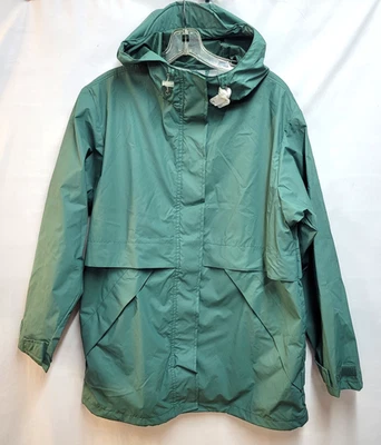NEW Lands End   Green Hooded Rain Coat Jacket Mesh Lined Medium 10-12 - Image 1 of 4