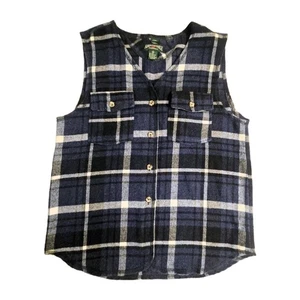 Vtg American Eagle Flannel Vest Blue Plaid Wm Sz M Button Wool Blend Layer Italy - Picture 1 of 6