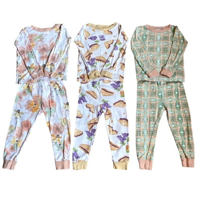 3x BURTS BEES Kids 2T Printed Pajama Sets Pants Long Sleeve Top Organic Cotton - Image 1 of 4