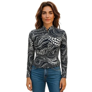 Blusa Pequeña Casa Blanca Mercado Negro Lunares Manga Larga Botón - Imagen 1 de 11