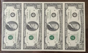 1995  “F” $10 Ten *Star* Notes  Uncut Sheet of 4 Federal Reserve -  Uncirculated - Picture 1 of 4