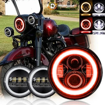 For Harley Davidson Heritage Softail Classic 7" LED Headlight + 4.5" Fog Lights - Image 1 of 4
