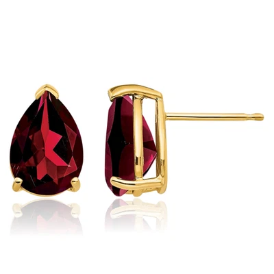 Pendientes solitario de lágrima de pera con tachuelas de granate de oro amarillo macizo de 14K Foto 1 de 4